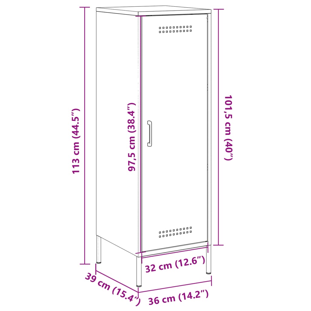 vidaXL Kaappi pinkki 36x39x113 cm teräs