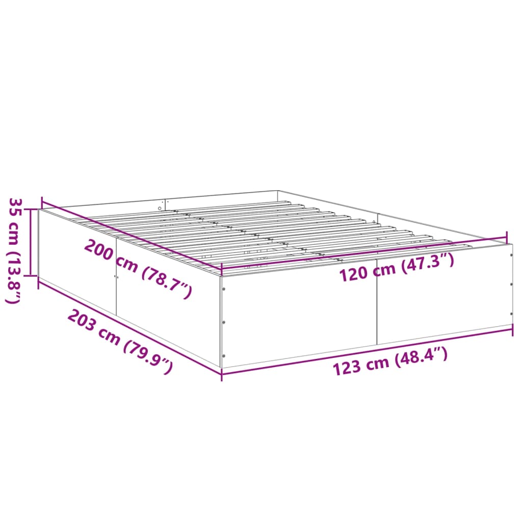 vidaXL Sängynrunko ruskea tammi 120x200 cm tekninen puu