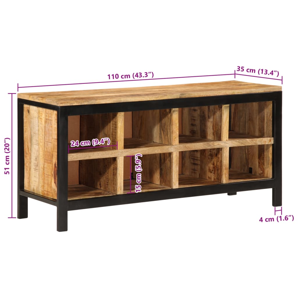 vidaXL Kenkien säilytyspenkki 110x35x51 cm täysi mangopuu