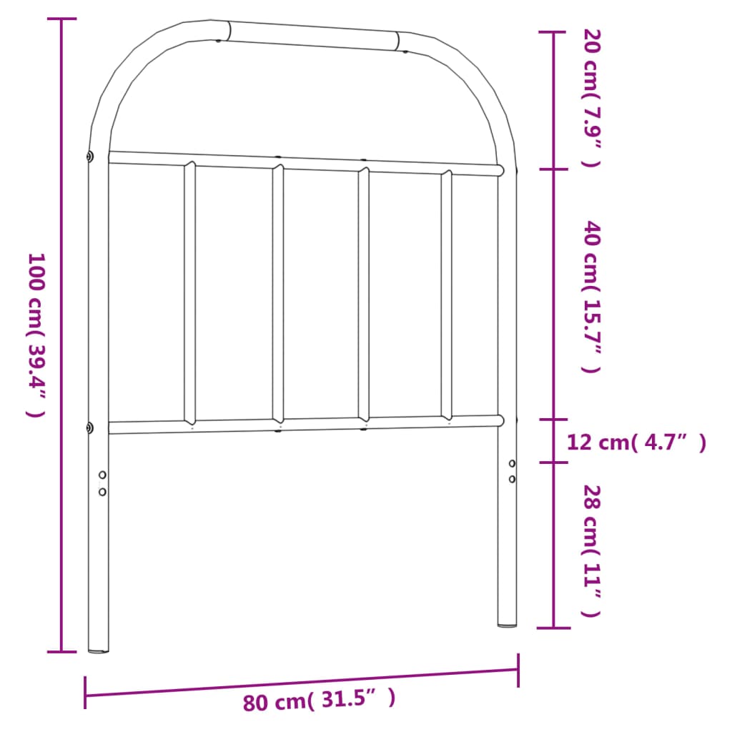 vidaXL Metallinen sängynpääty musta 75 cm