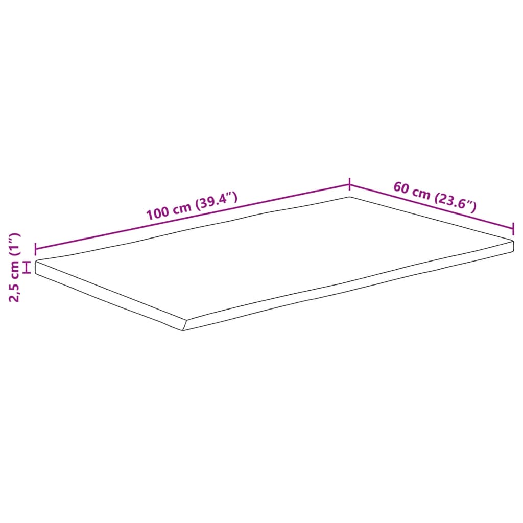 vidaXL Pöytälevy 100x60x2,5 cm elävä reuna täysi mangopuu