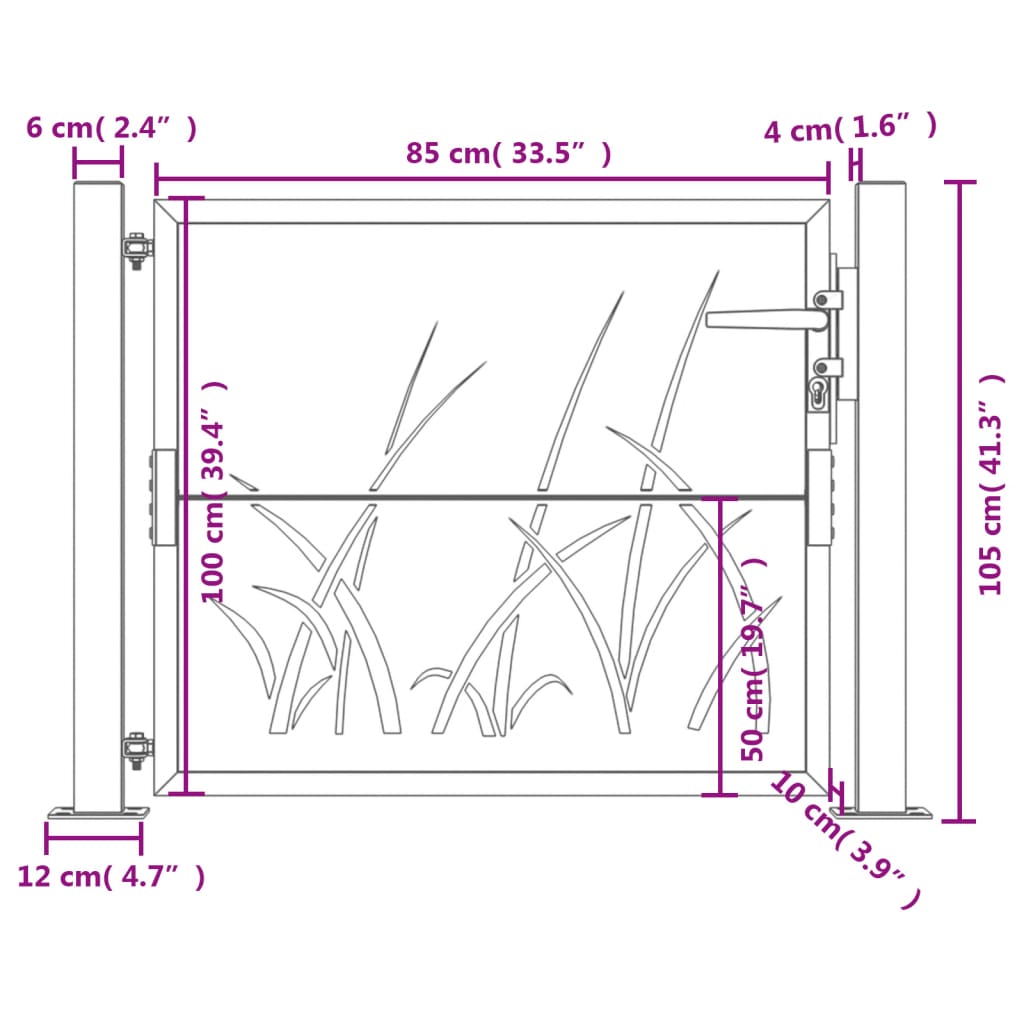 vidaXL Puutarhaportti antrasiitti 105x105 cm teräs ruohokuvio