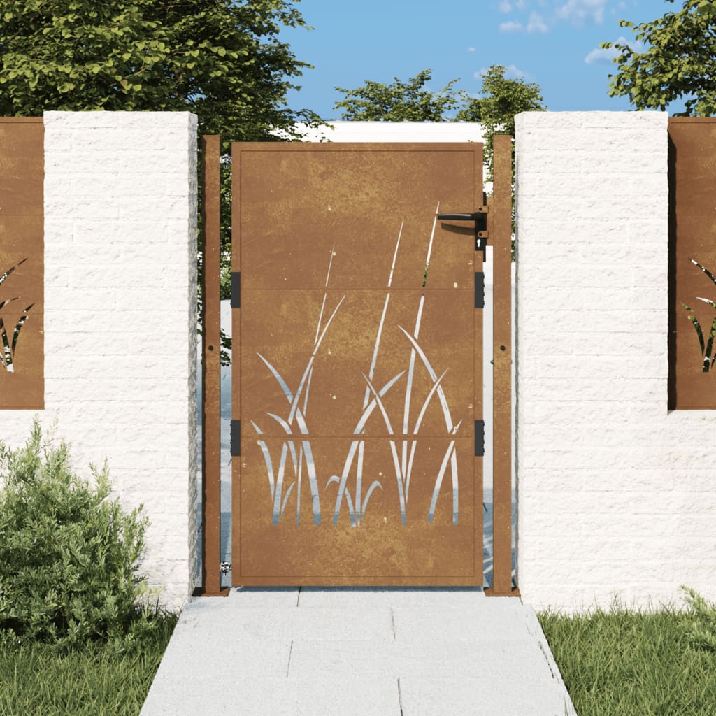 vidaXL Puutarhaportti 105x130 cm corten teräs ruohokuvio