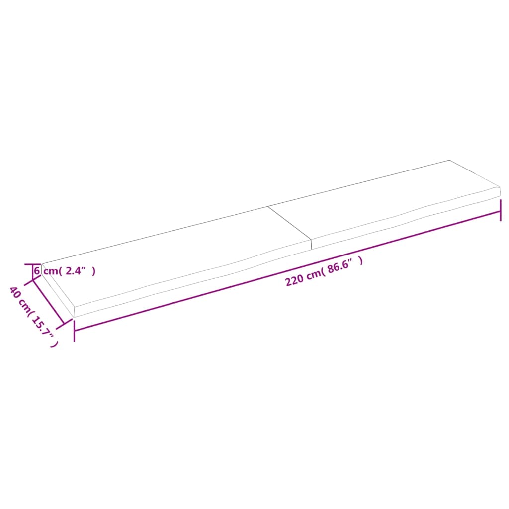 vidaXL Pöytälevy tummanruskea 220x40x(2-6) cm käsitelty täystammi