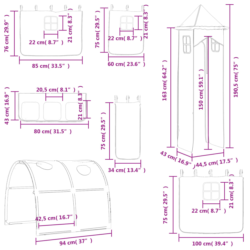 vidaXL Lasten parvisänky tornilla sininen 90x200 cm täysi mänty