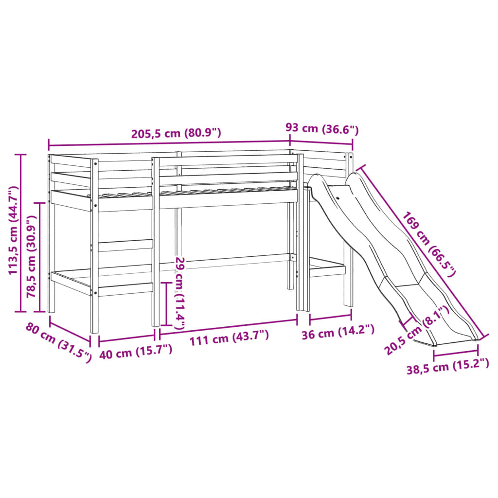 vidaXL Lasten parvisänky ilman patjaa 80x200 cm täysi mänty