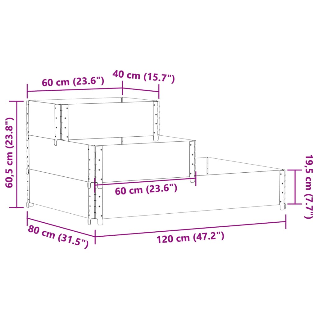 vidaXL 3-tasoinen Korotettu kukkalaatikko musta 120x80 cm täysi mänty