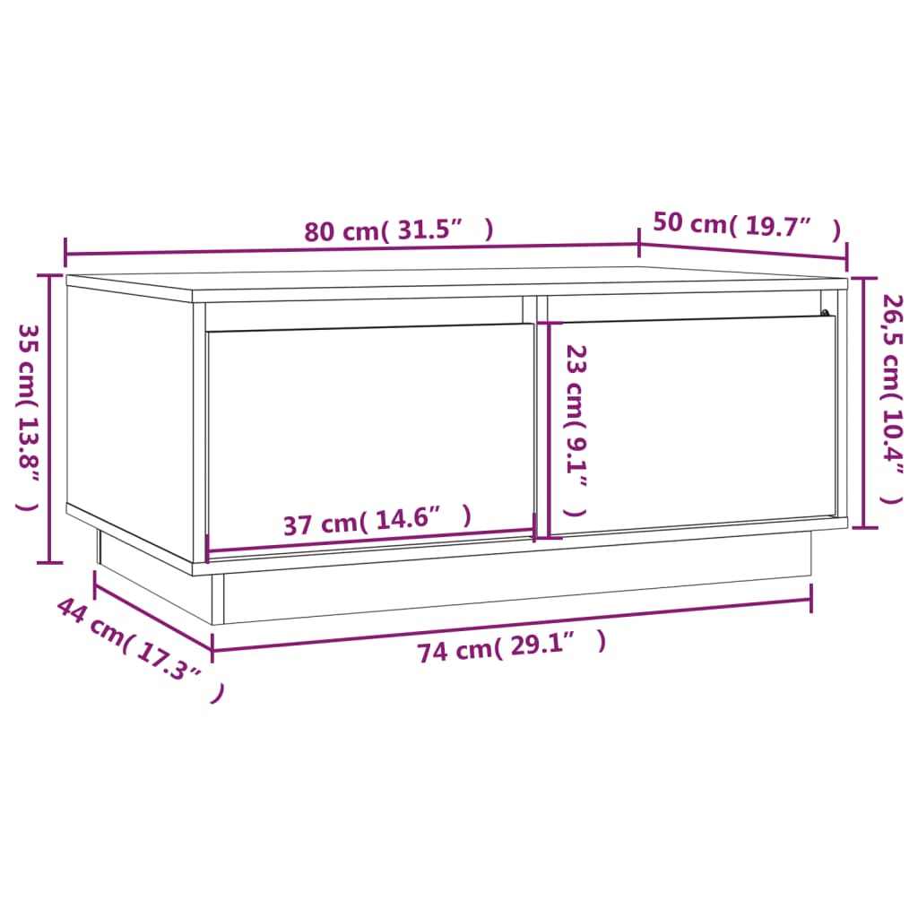 vidaXL Sohvapöytä hunajanruskea 80x50x35 cm täysi mänty