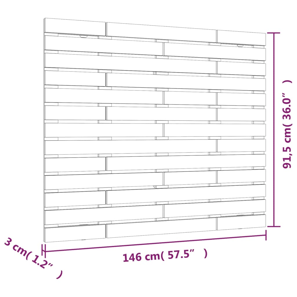 vidaXL Sängynpääty seinälle hunajanruskea 146x3x91,5 cm täysi mänty