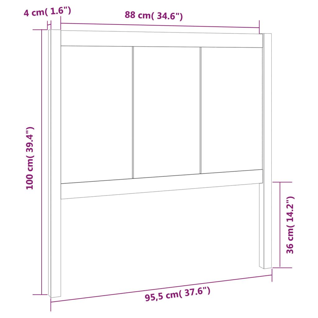 vidaXL Sängynpääty musta 95,5x4x100 cm täysi mänty