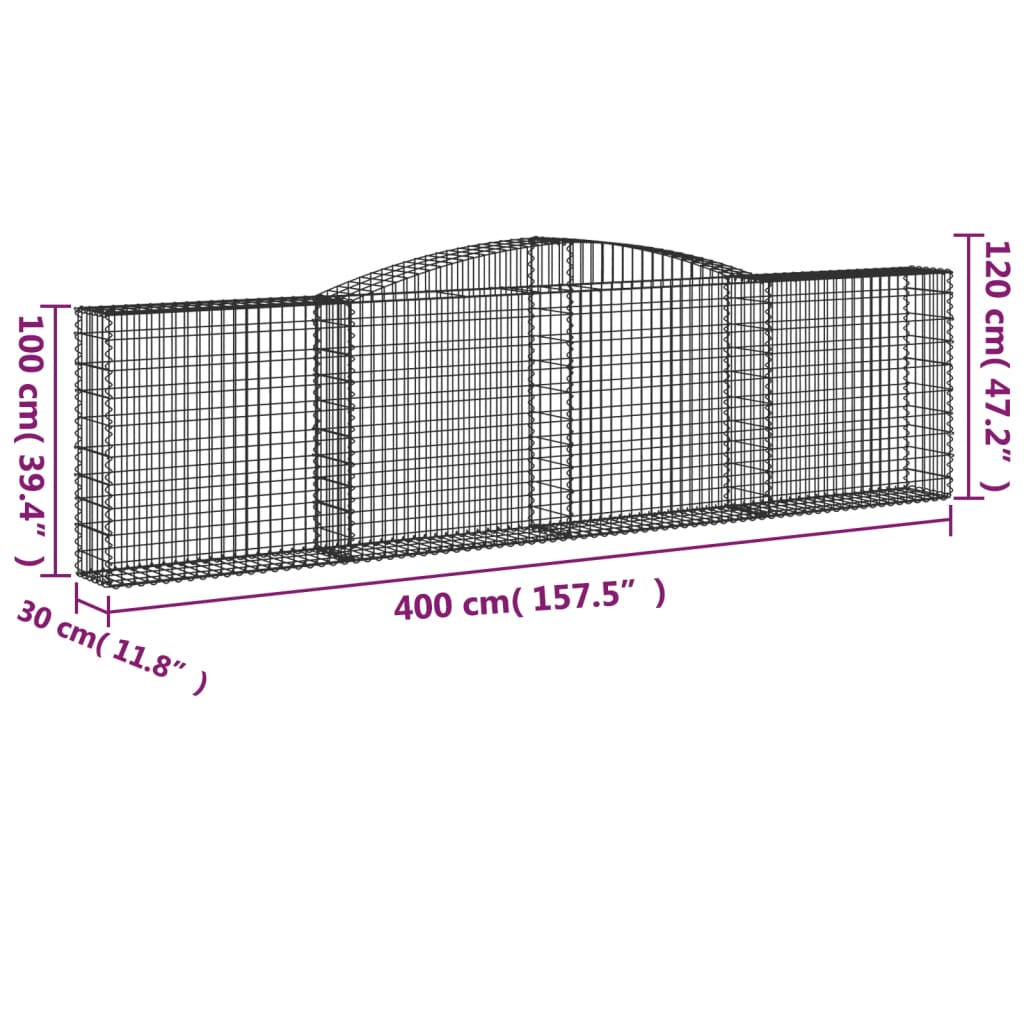 vidaXL Kaarevat kivikorit 2 kpl 400x30x100/120 cm galvanoitu rauta