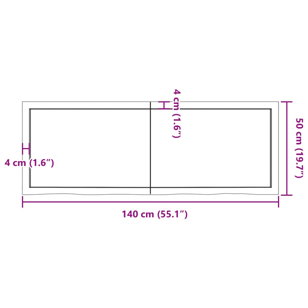 vidaXL Pöytälevy 140x50x(2-4) cm käsittelemätön täystammi