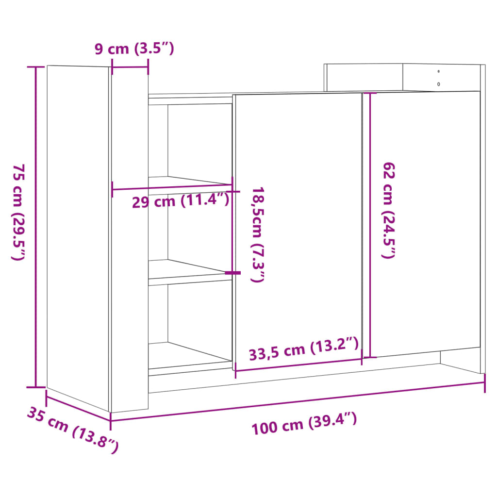 vidaXL Senkki Sonoma tammi 100x35x75 cm tekninen puu