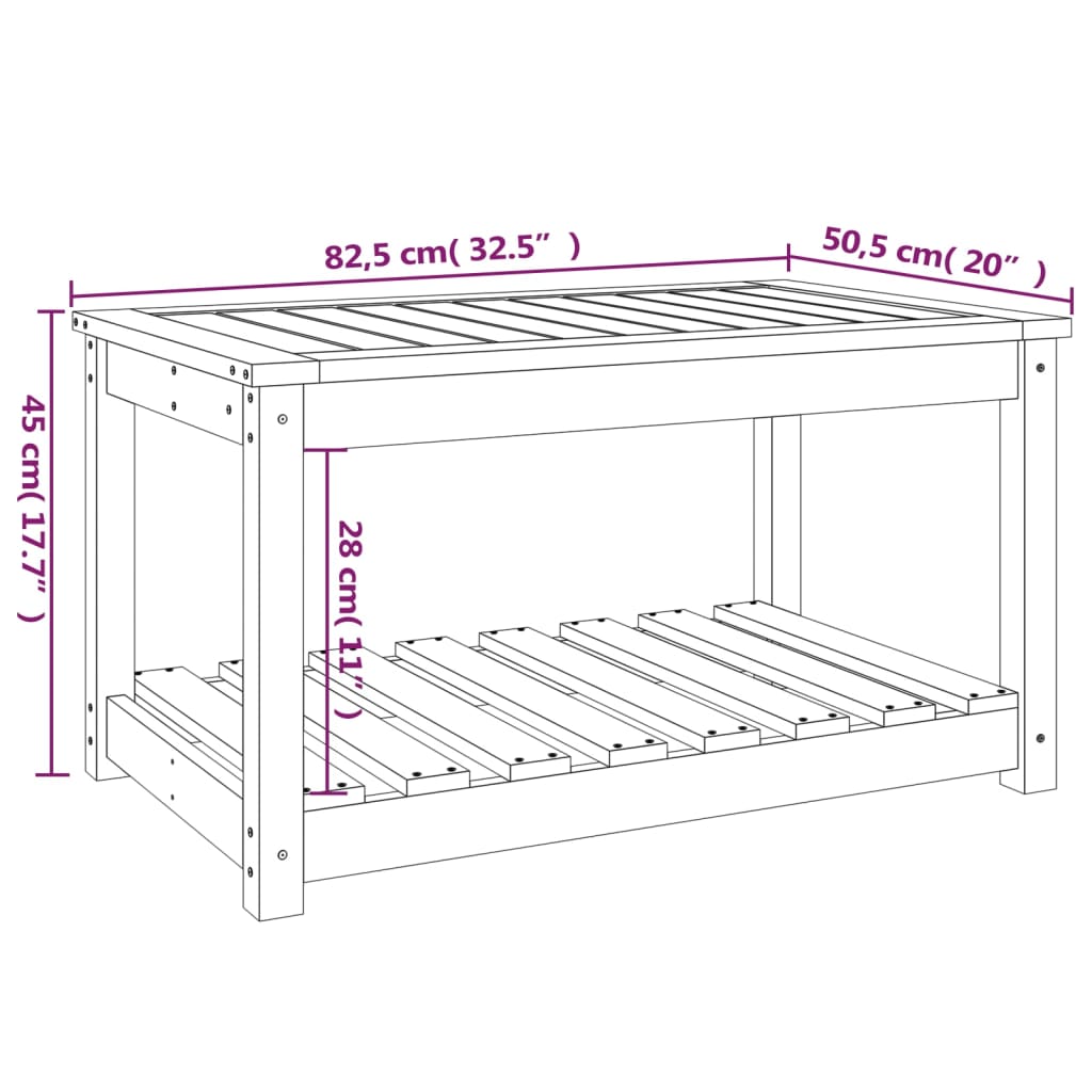 vidaXL Puutarhapöytä harmaa 82,5x50,5x45 cm täysi mänty