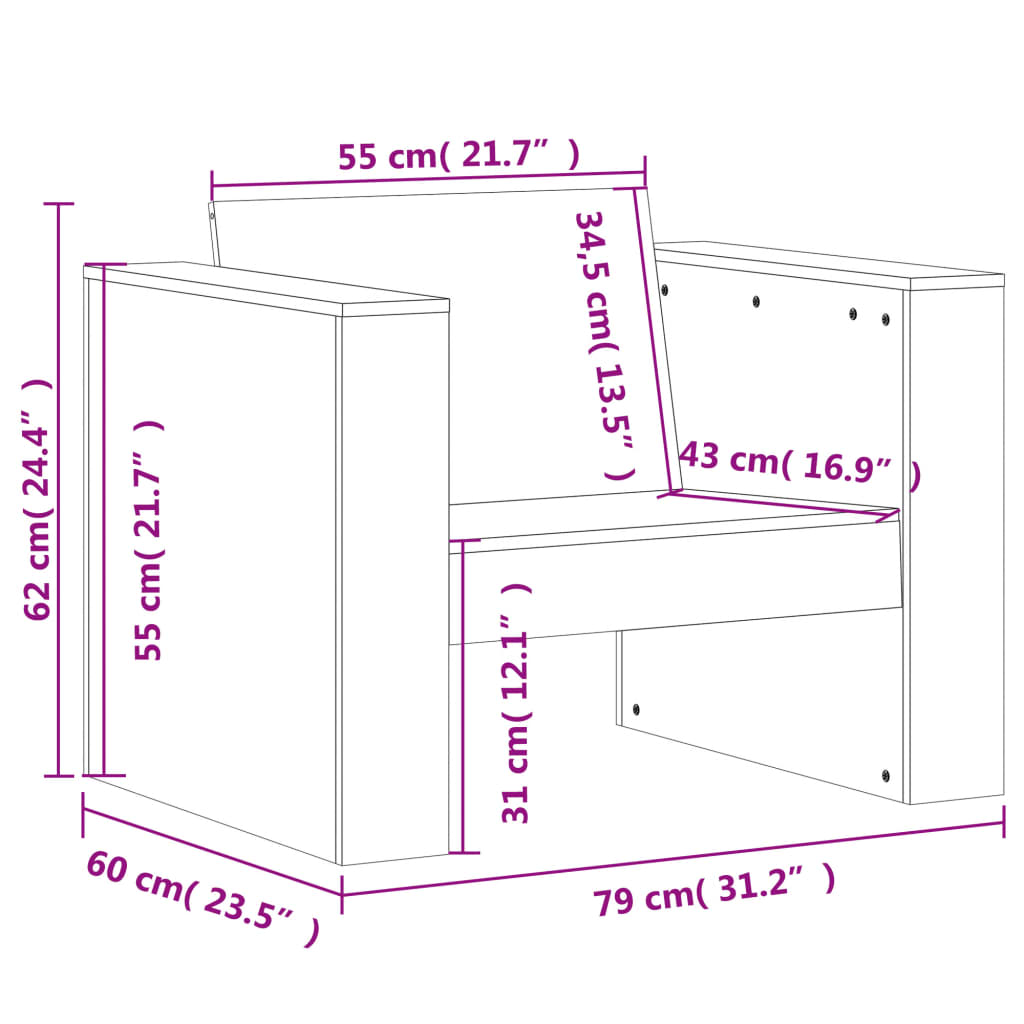 vidaXL Puutarhansohva 79x60x62 cm täysi douglaskuusi