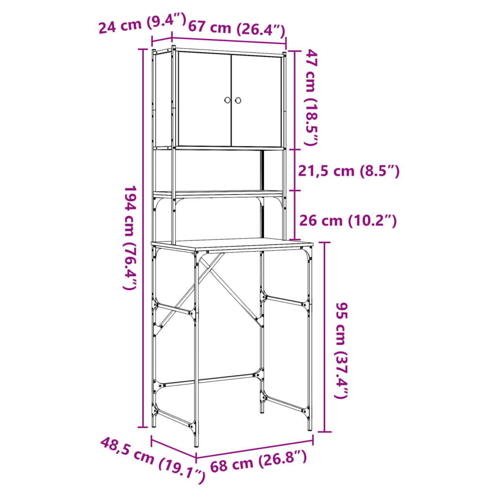 vidaXL Pesukonekaappi Sonoma-tammi 68x48,5x194 cm