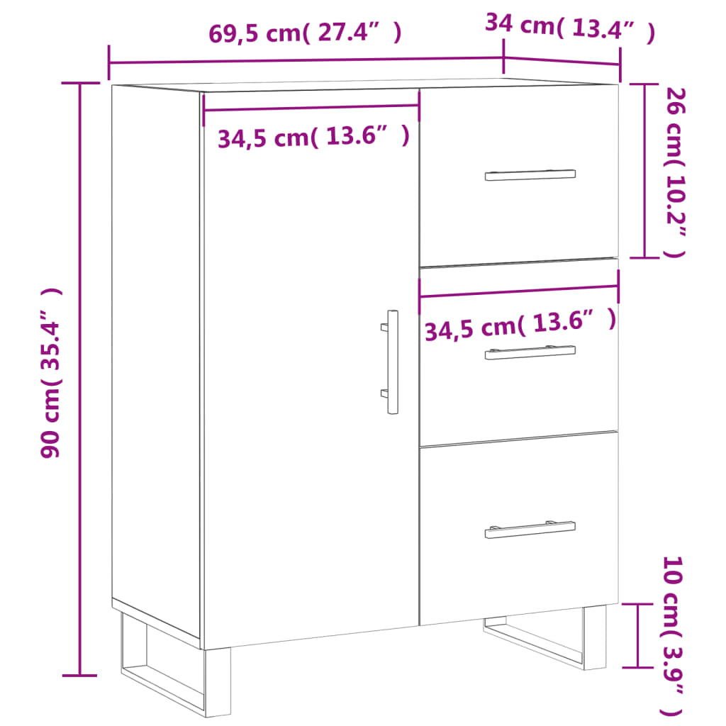 vidaXL Senkki korkeakiilto valkoinen 69,5x34x90 cm tekninen puu