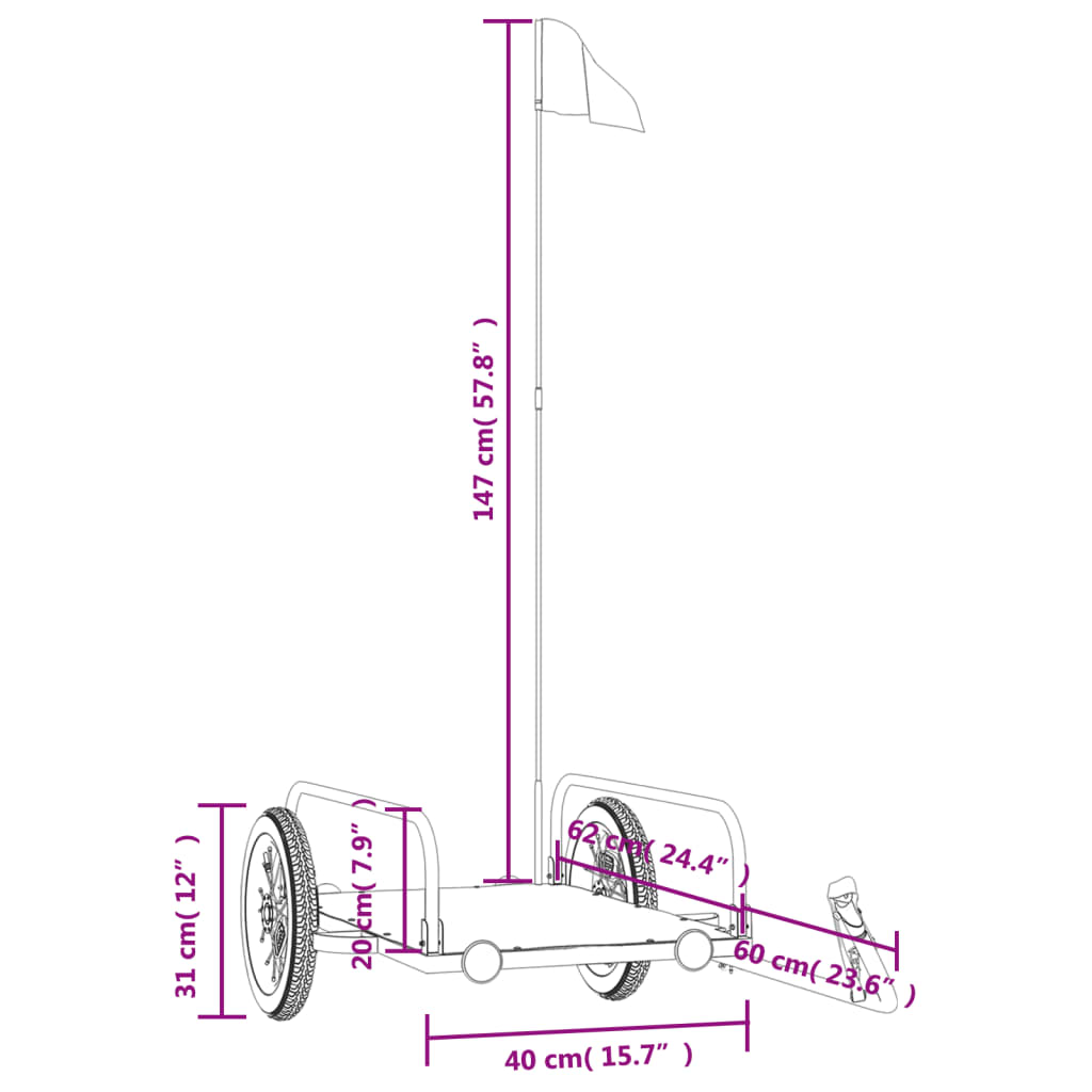 vidaXL Peräkärry polkupyörään musta 122x53x31 cm rauta