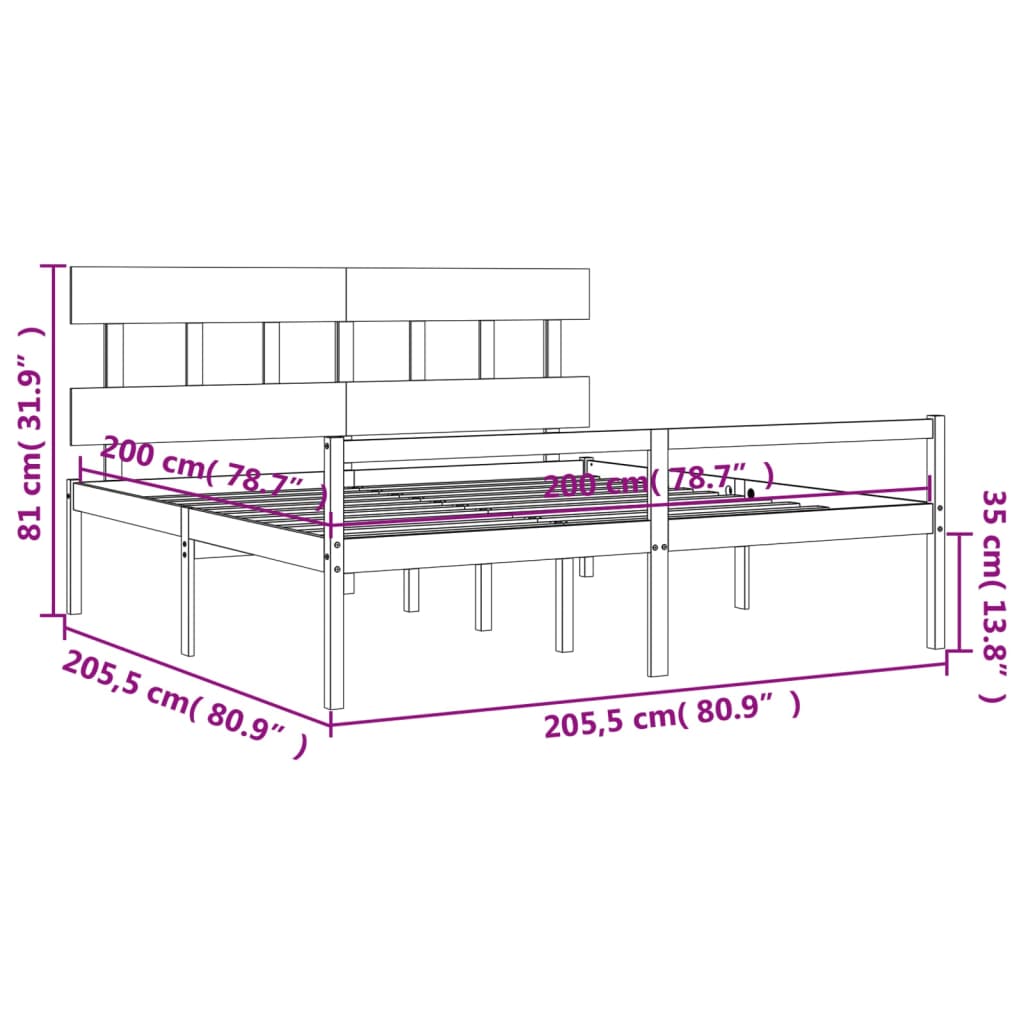 vidaXL Vanhusten sänky päädyllä musta 200x200 cm täysi puu