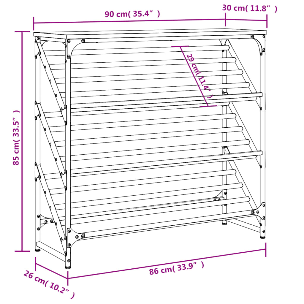 vidaXL Kenkäteline musta 90x30x85 cm tekninen puu