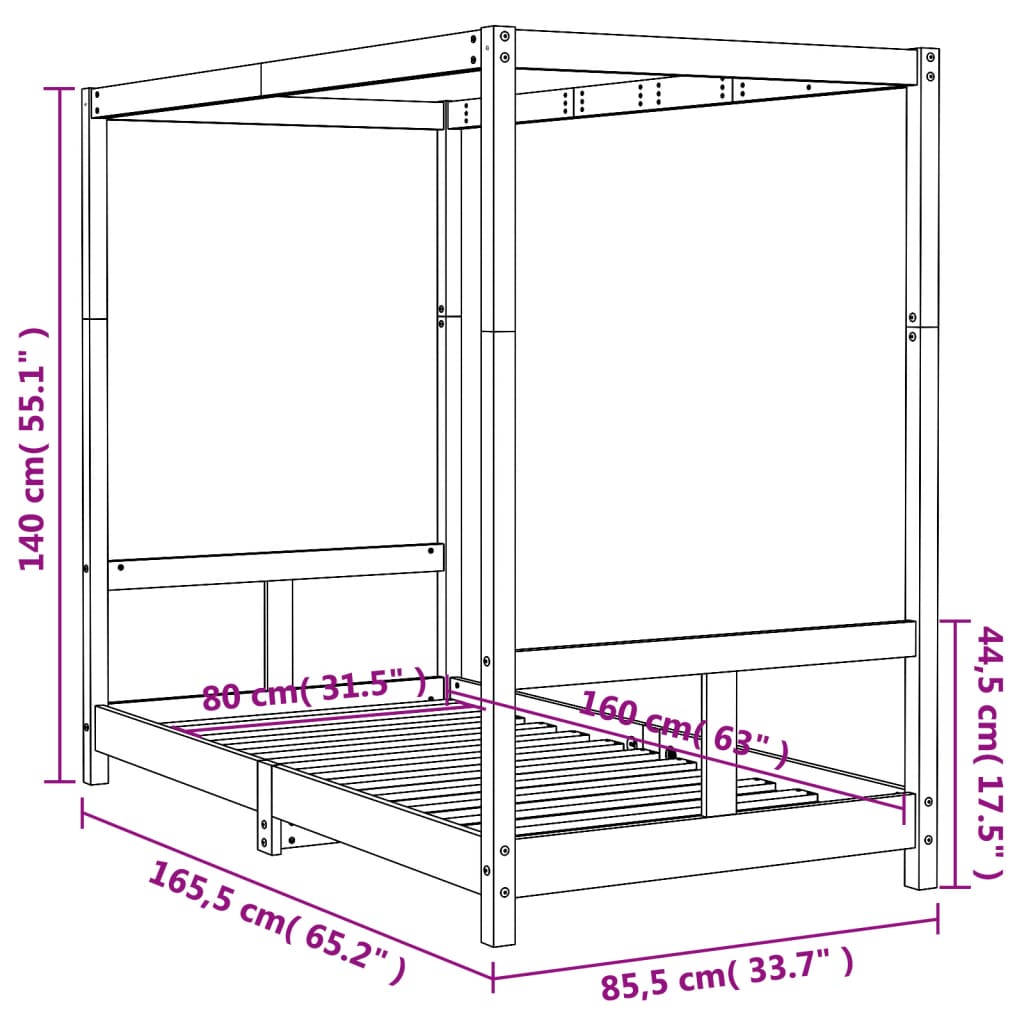 vidaXL Lasten sängynrunko 80x160 cm täysi mänty