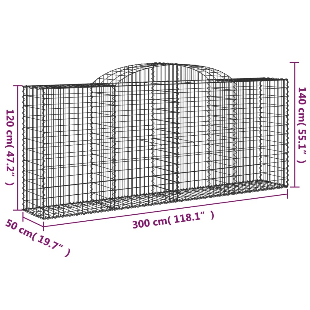 vidaXL Kaarevat kivikorit 3 kpl 300x50x120/140 cm galvanoitu rauta