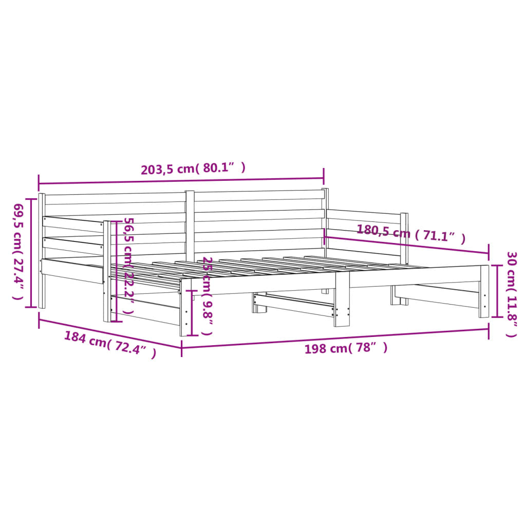 vidaXL Vuodesohva rullilla musta 90x200 cm täysi mänty