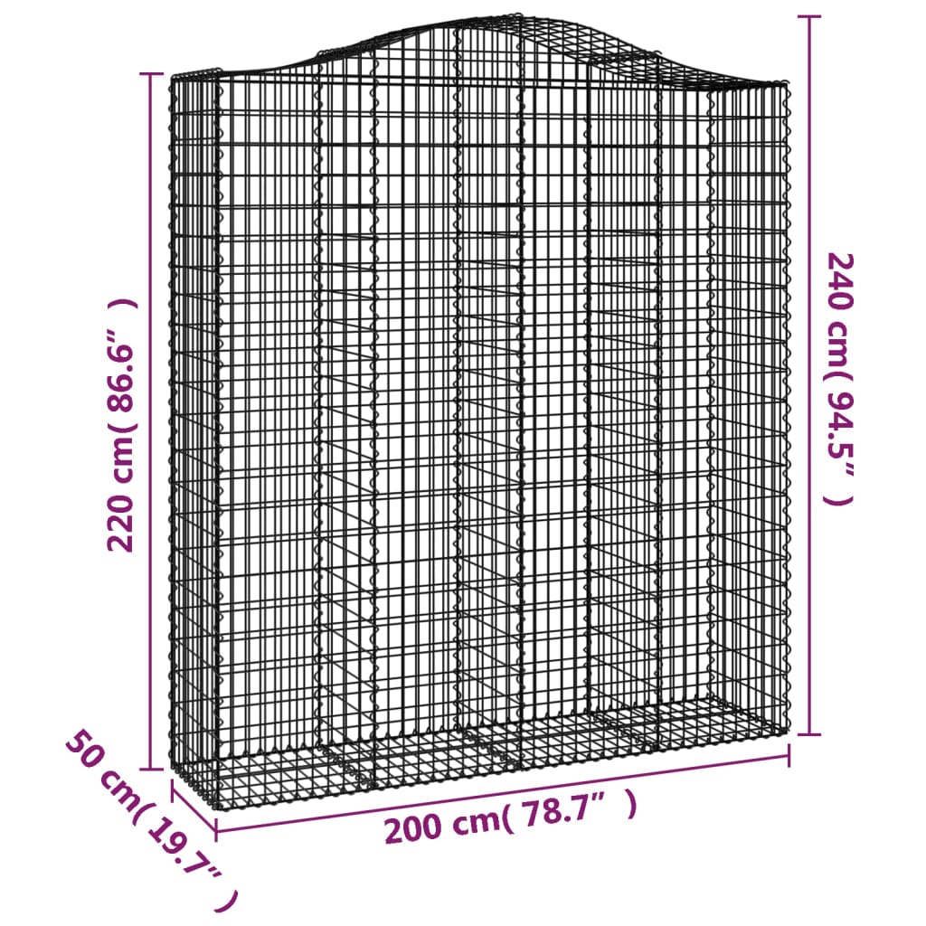 vidaXL Kaarevat kivikorit 6 kpl 200x50x220/240 cm galvanoitu rauta