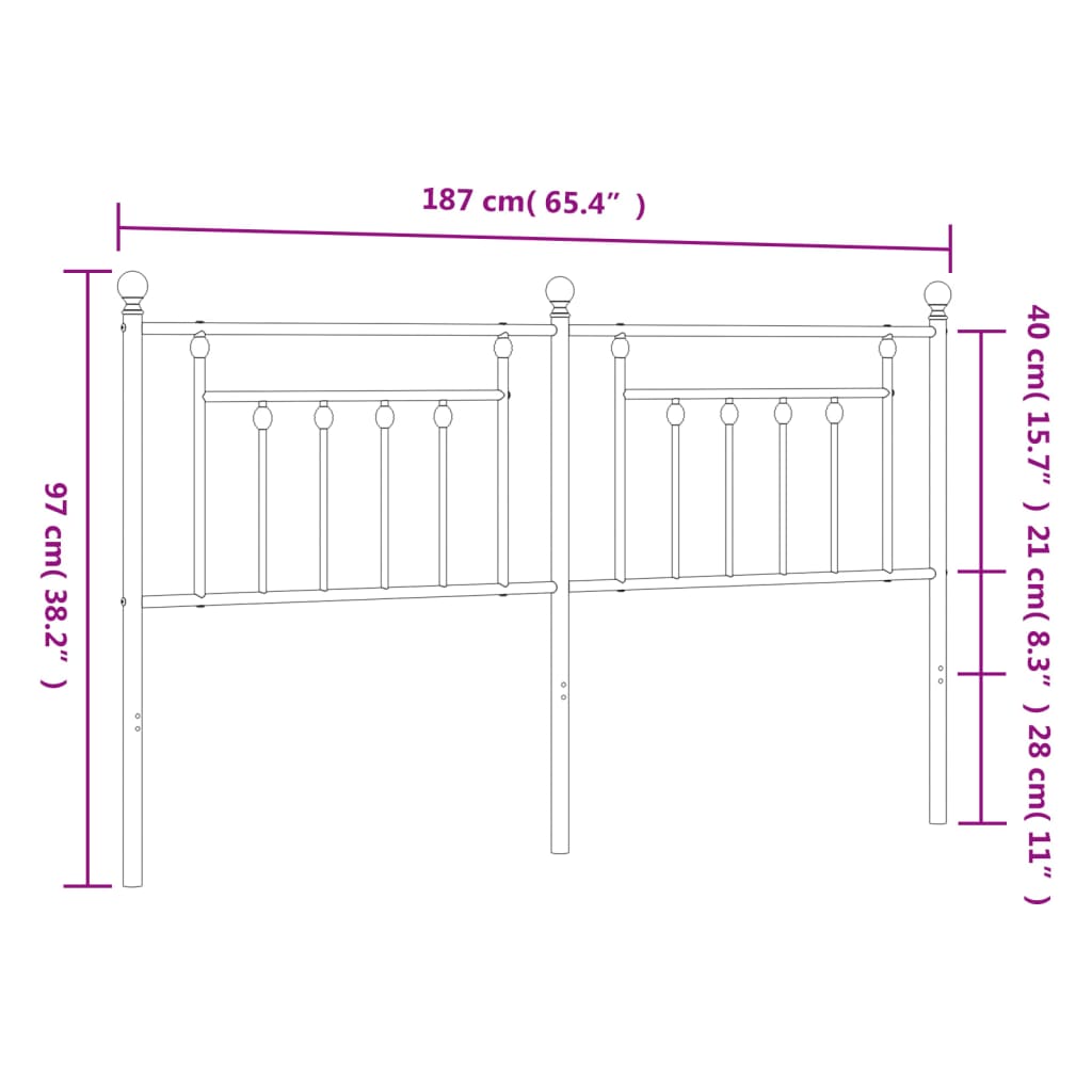 vidaXL Metallinen sängynpääty valkoinen 180 cm