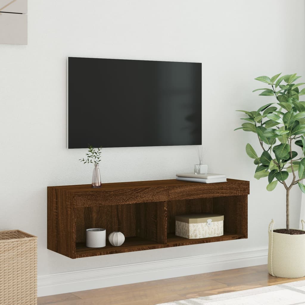 vidaXL TV-taso LED-valoilla ruskea tammi 100x30x30 cm