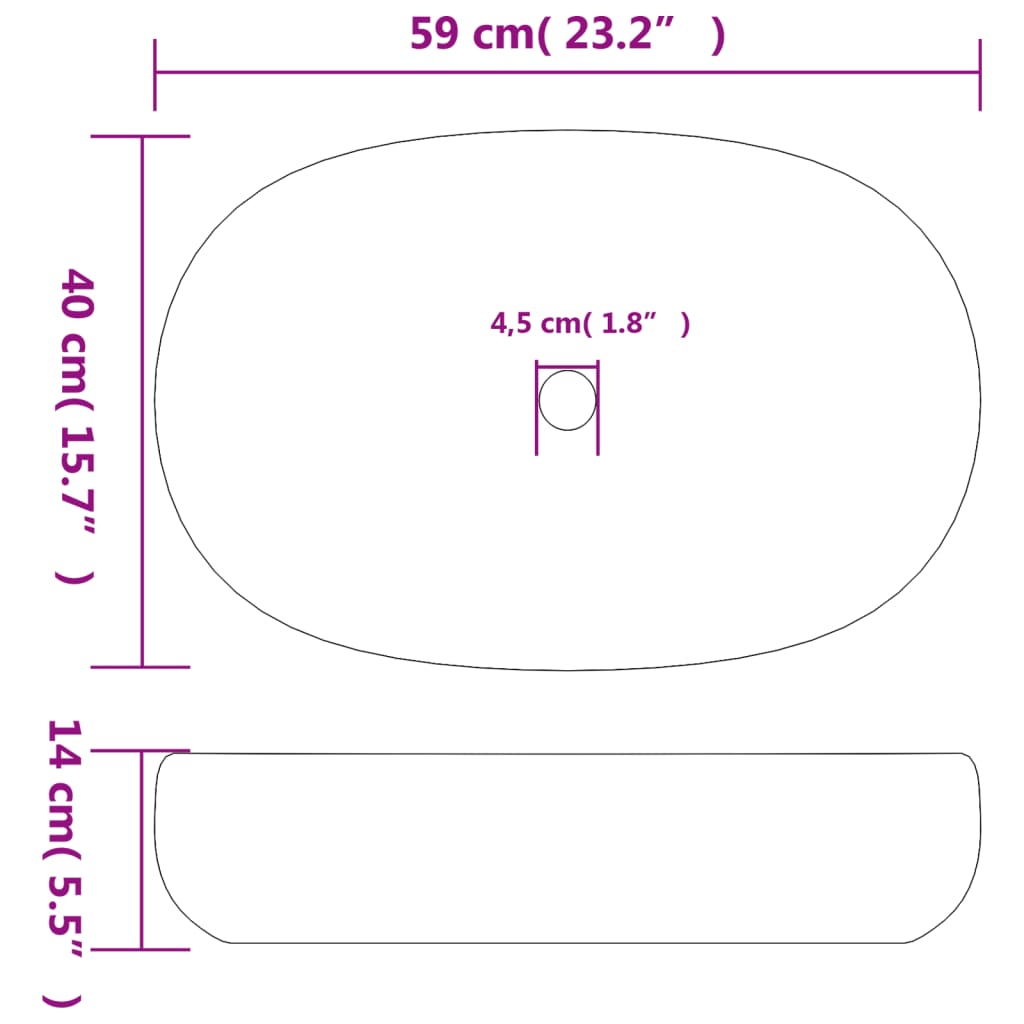 vidaXL Pesuallas työtasolle harmaa musta ovaali 59x40x14 cm keraaminen