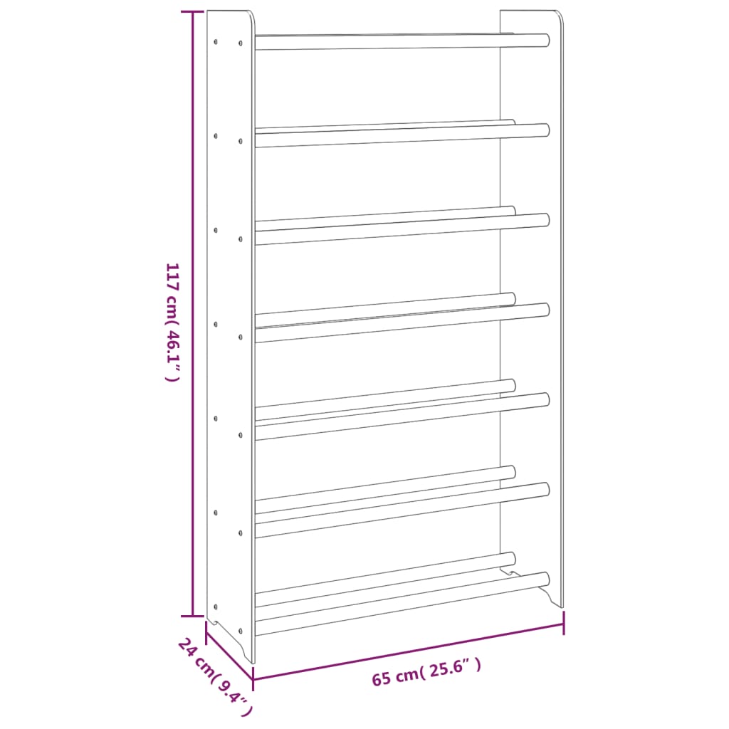 vidaXL Kenkäteline ruskea 65x24x117 cm tekninen puu