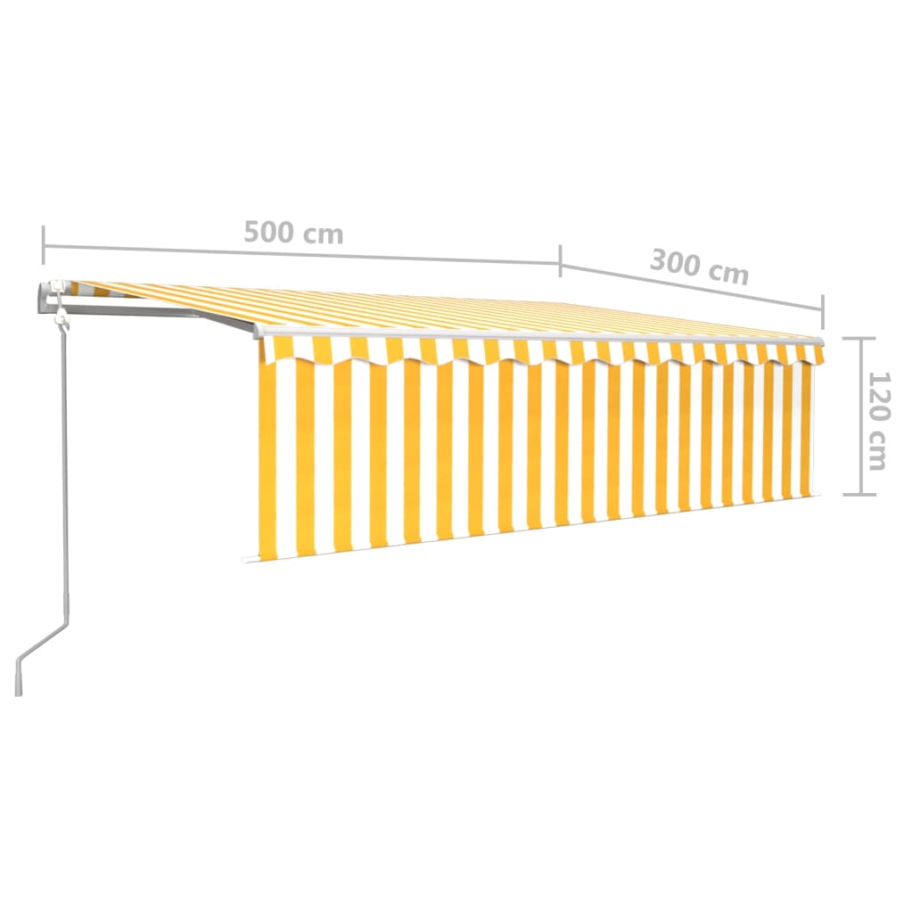 vidaXL Automaattimarkiisi verho/LED/tuulisensori 5x3 m keltavalkoinen