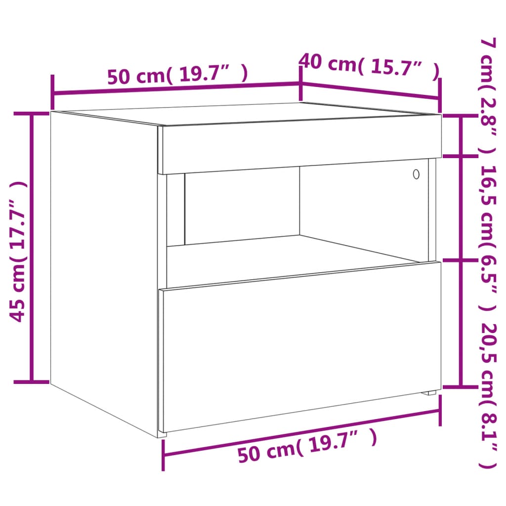 vidaXL Yöpöytä LED-valoilla 2 kpl valkoinen 50x40x45 cm