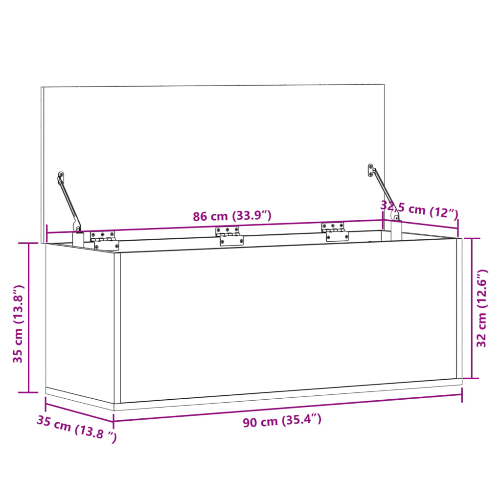 vidaXL Säilytyslaatikko musta 90x35x35 cm tekninen puu