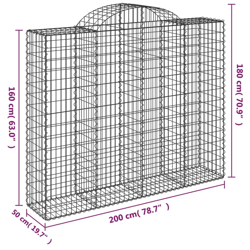 vidaXL Kaarevat kivikorit 6 kpl 200x50x160/180 cm galvanoitu rauta