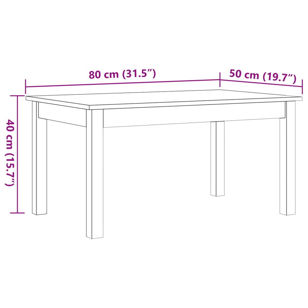 vidaXL Sohvapöytä vahanruskea 80x50x40 cm täysi mänty