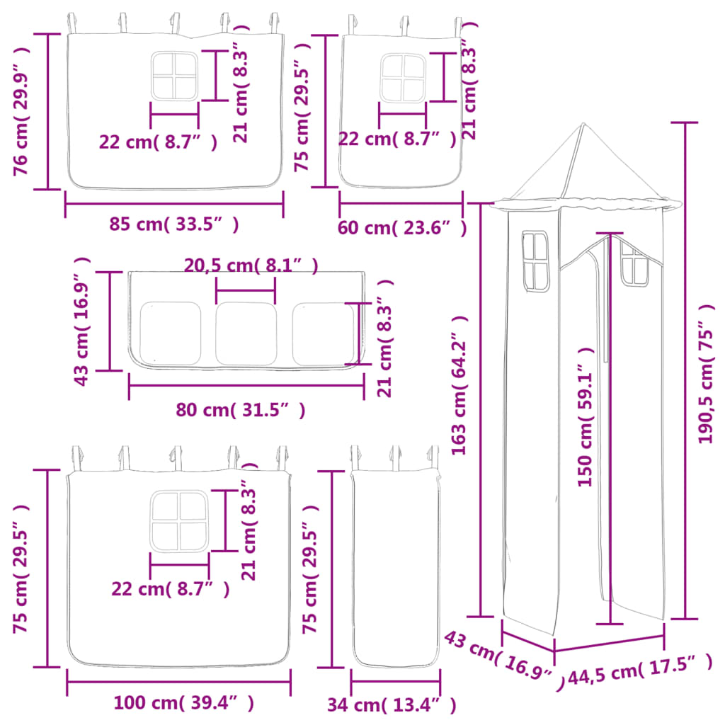 vidaXL Lasten parvisänky tornilla pinkki 80x200 cm täysi mänty