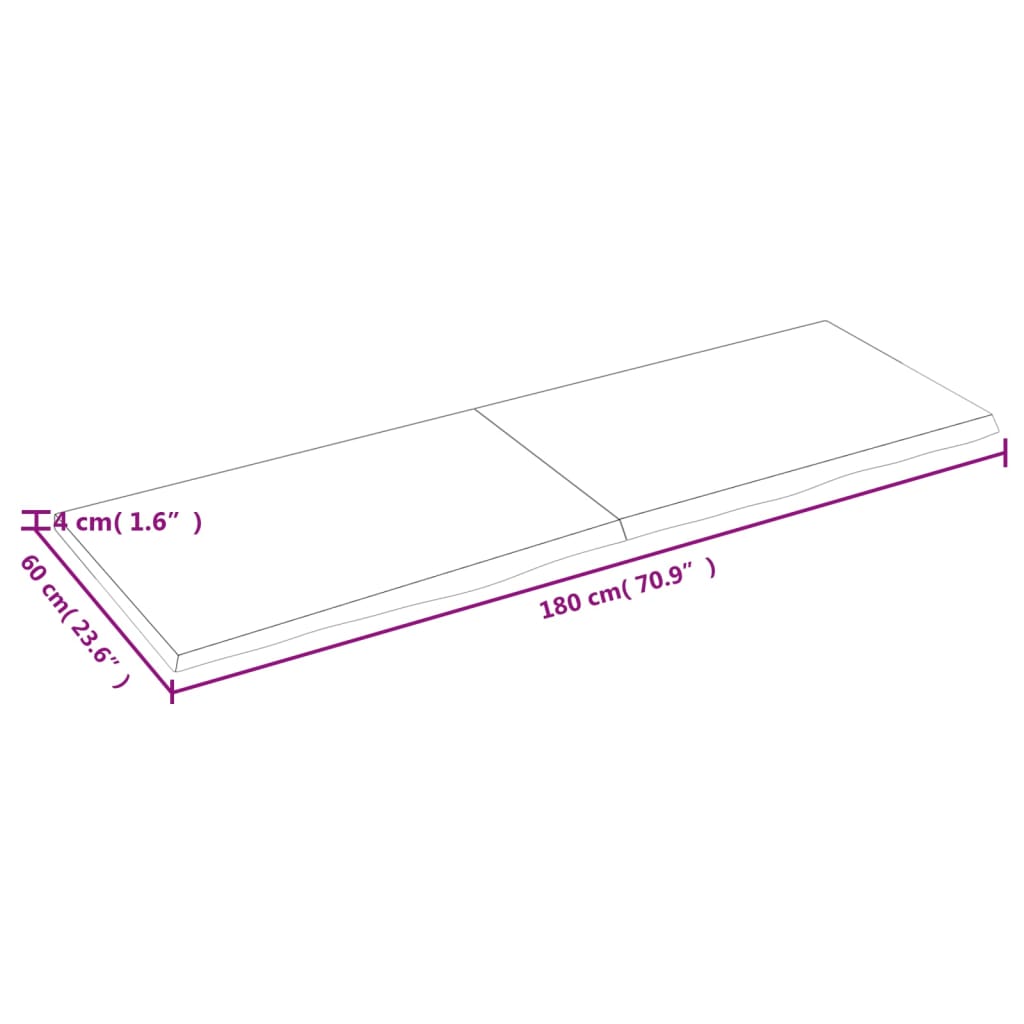 vidaXL Kylpyhuoneen työtaso 180x60x(2-4) cm käsittelemätön täysi puu