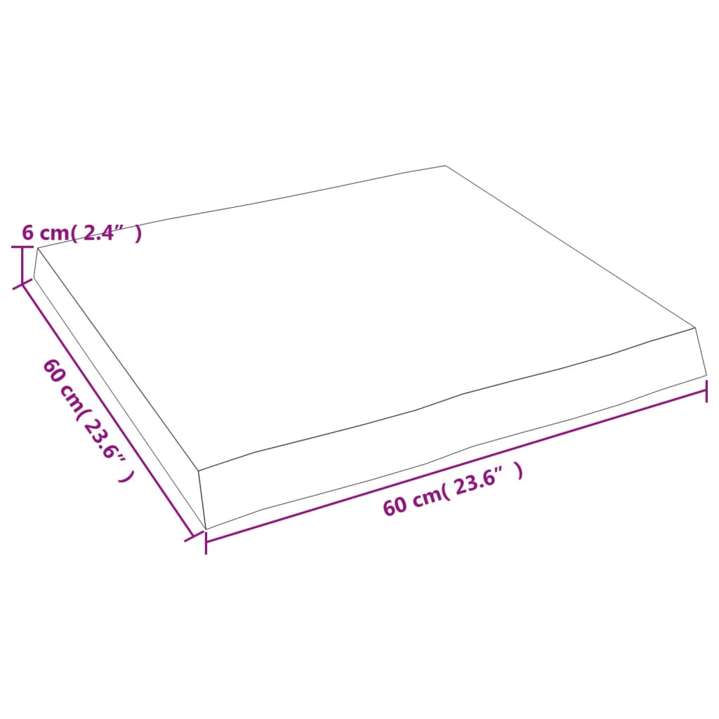 vidaXL Pöytälevy 60x60x(2-6) cm käsittelemätön täysi puu elävä reuna