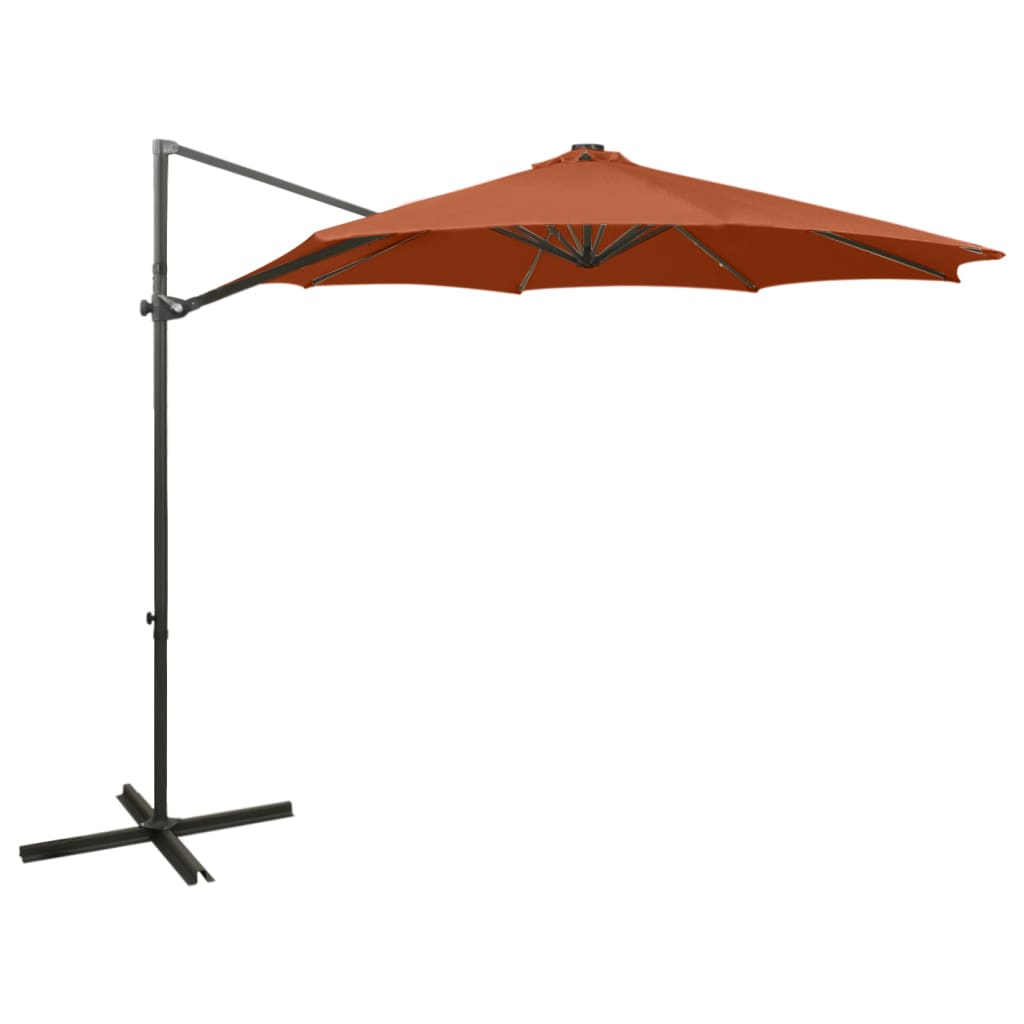 vidaXL Riippuva aurinkovarjo tangolla ja LED-valoilla terrakotta 300cm