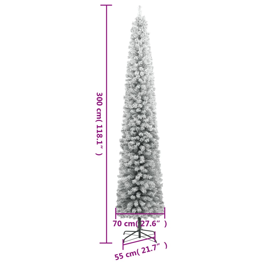 vidaXL Ohut tekojoulukuusi jalustalla ja lumihuurteella 300 cm PVC