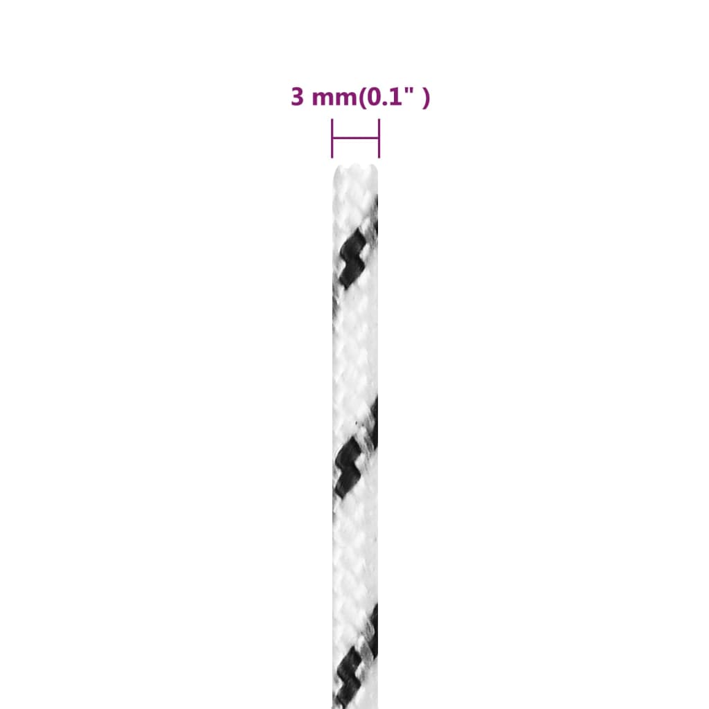 vidaXL Punottu veneköysi valkoinen 3 mm x 100 m polyesteri