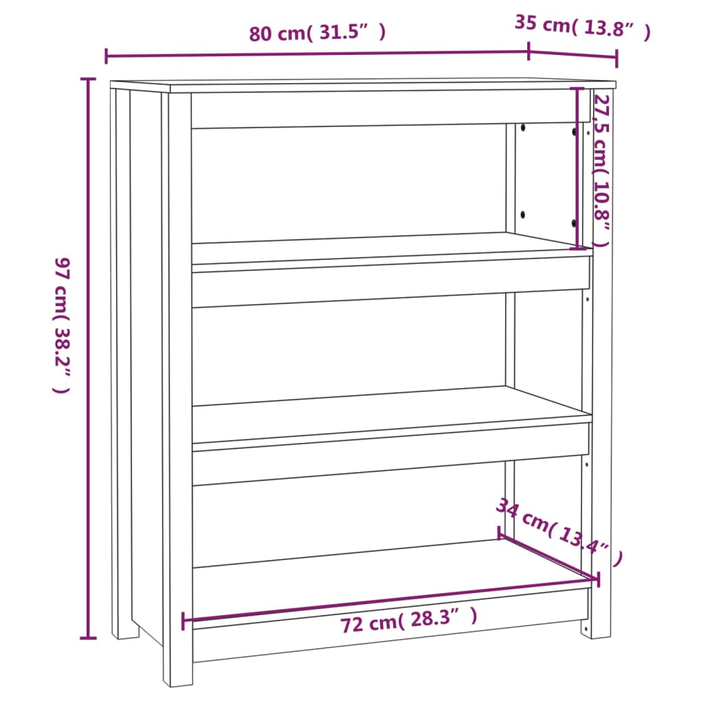 vidaXL Kirjahylly musta 80x35x97 cm täysi mänty