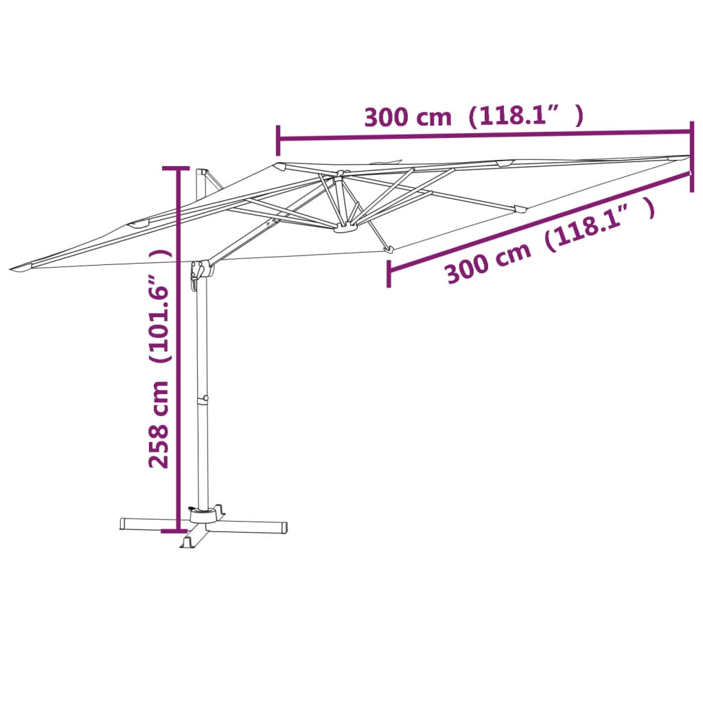 vidaXL Aurinkovarjo cantilever alumiinitolpalla 300x300 cm hiekanvalk.