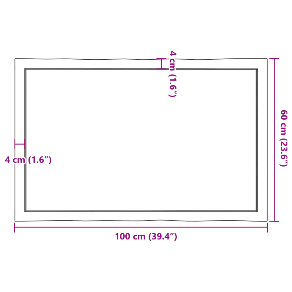 vidaXL Pöytälevy ruskea 100x60x(2-4)cm käsitelty täystammi elävä reuna