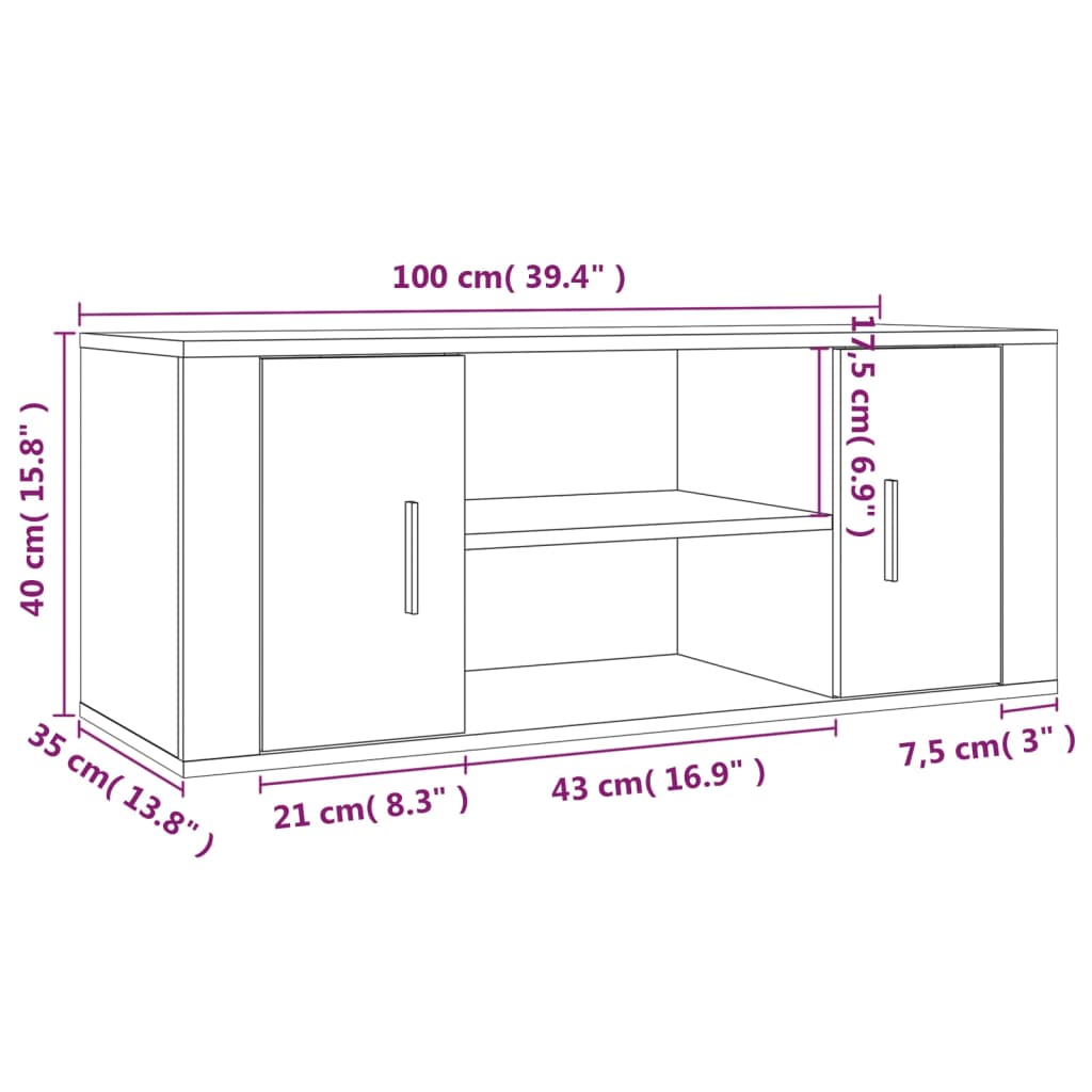 vidaXL TV-taso harmaa Sonoma 100x35x40 cm tekninen puu