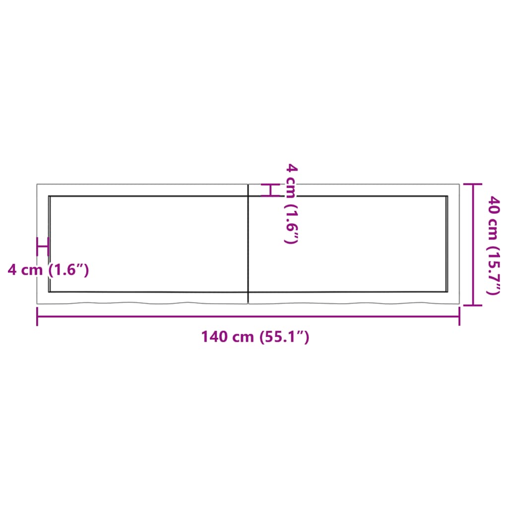 vidaXL Kylpyhuoneen työtaso 140x40x(2-6) cm käsittelemätön täysi puu