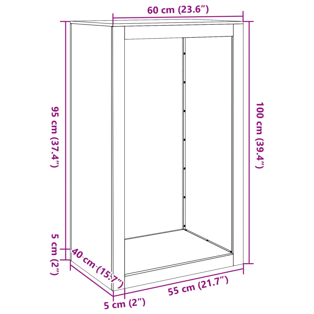 vidaXL Polttopuuteline musta 60x40x100 cm teräs