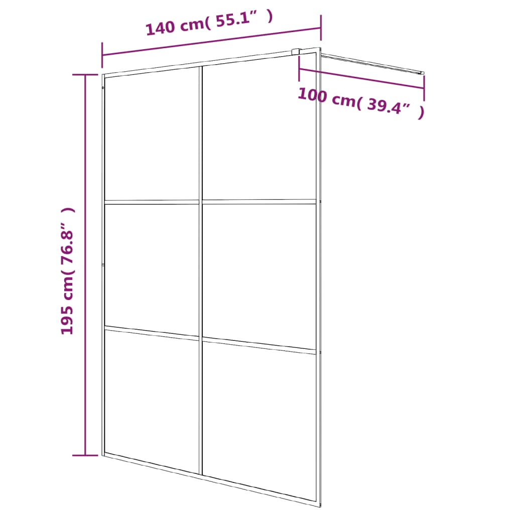 vidaXL Walk-in suihkuseinäke musta 140x195 cm kirkas ESG-lasi